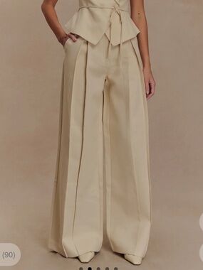 Meshki Raya Mid Rise Wide Leg Linen Pant -
Natural Beige